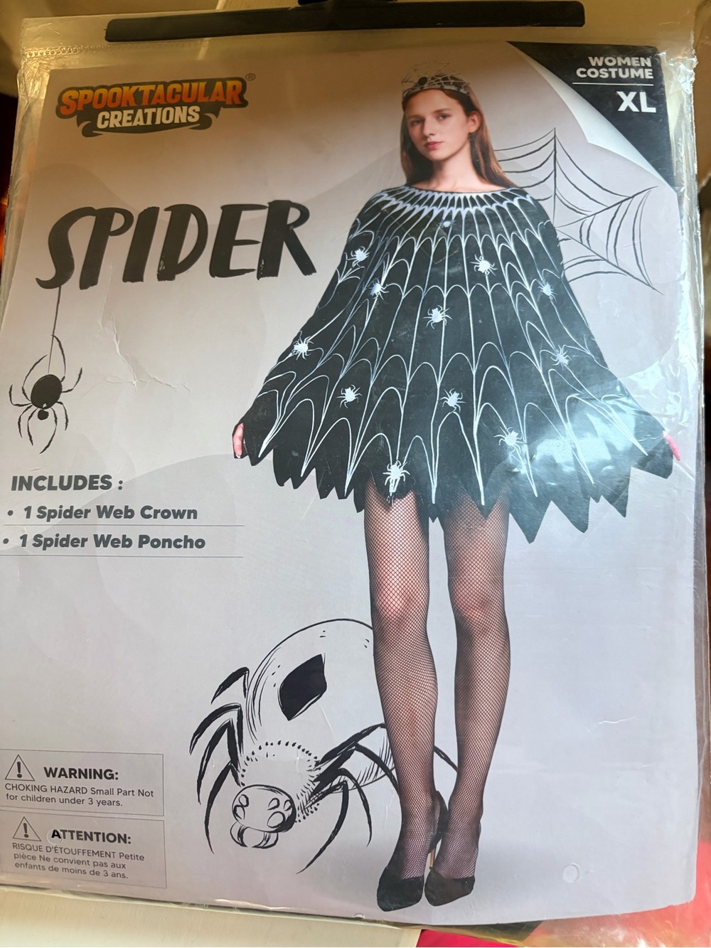 Spooktacular Creations Women's Black Spider Web Poncho & Crown Costume - XL